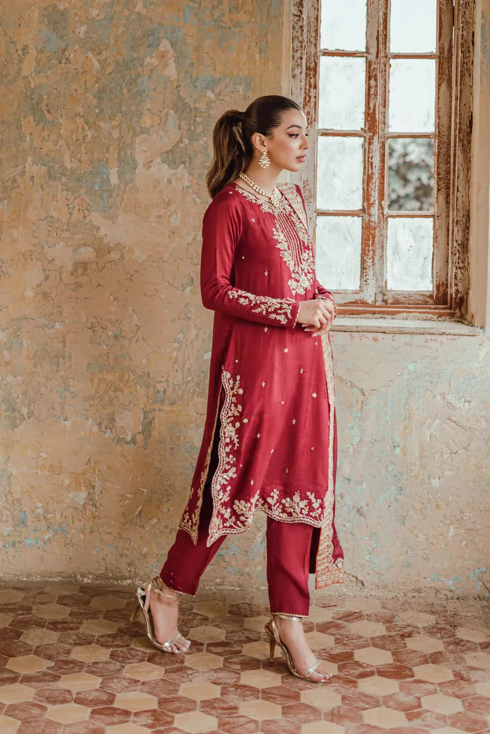 Azure | Embroidered Formals | Majestic Rouge - by - Libasekhas UK - Registered Vendor of : Azure - 100% Original Designer Dresss