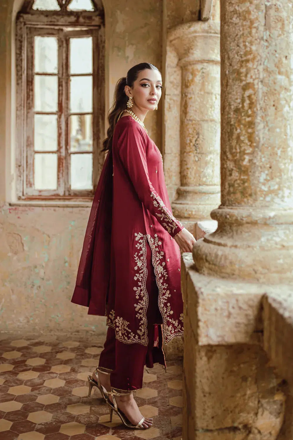 Azure | Embroidered Formals | Majestic Rouge - by - Libasekhas UK - Registered Vendor of : Azure - 100% Original Designer Dresss