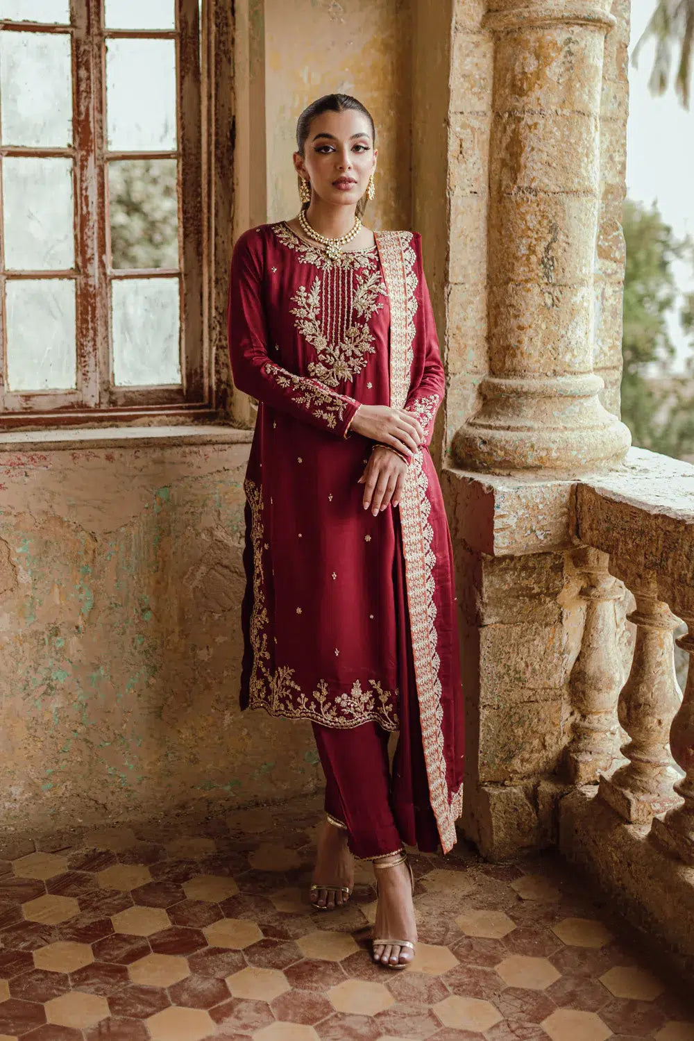 Azure | Embroidered Formals | Majestic Rouge - by - Libasekhas UK - Registered Vendor of : Azure - 100% Original Designer Dresss