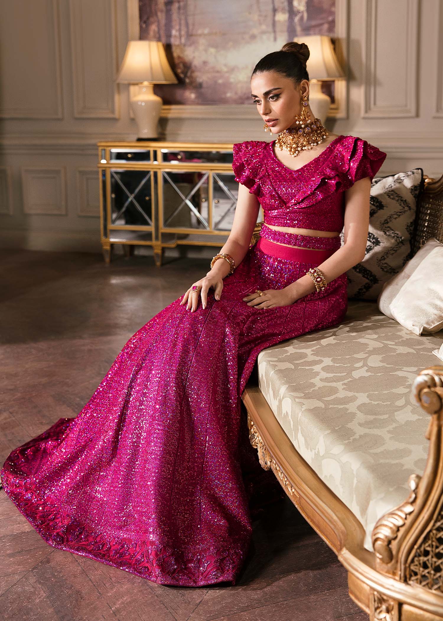 Waqas Shah | Malika - E - Elizabeth | FUCHSIA - by - Libasekhas UK - Registered Vendor of : Waqas Shah - 100% Original Designer Dresss