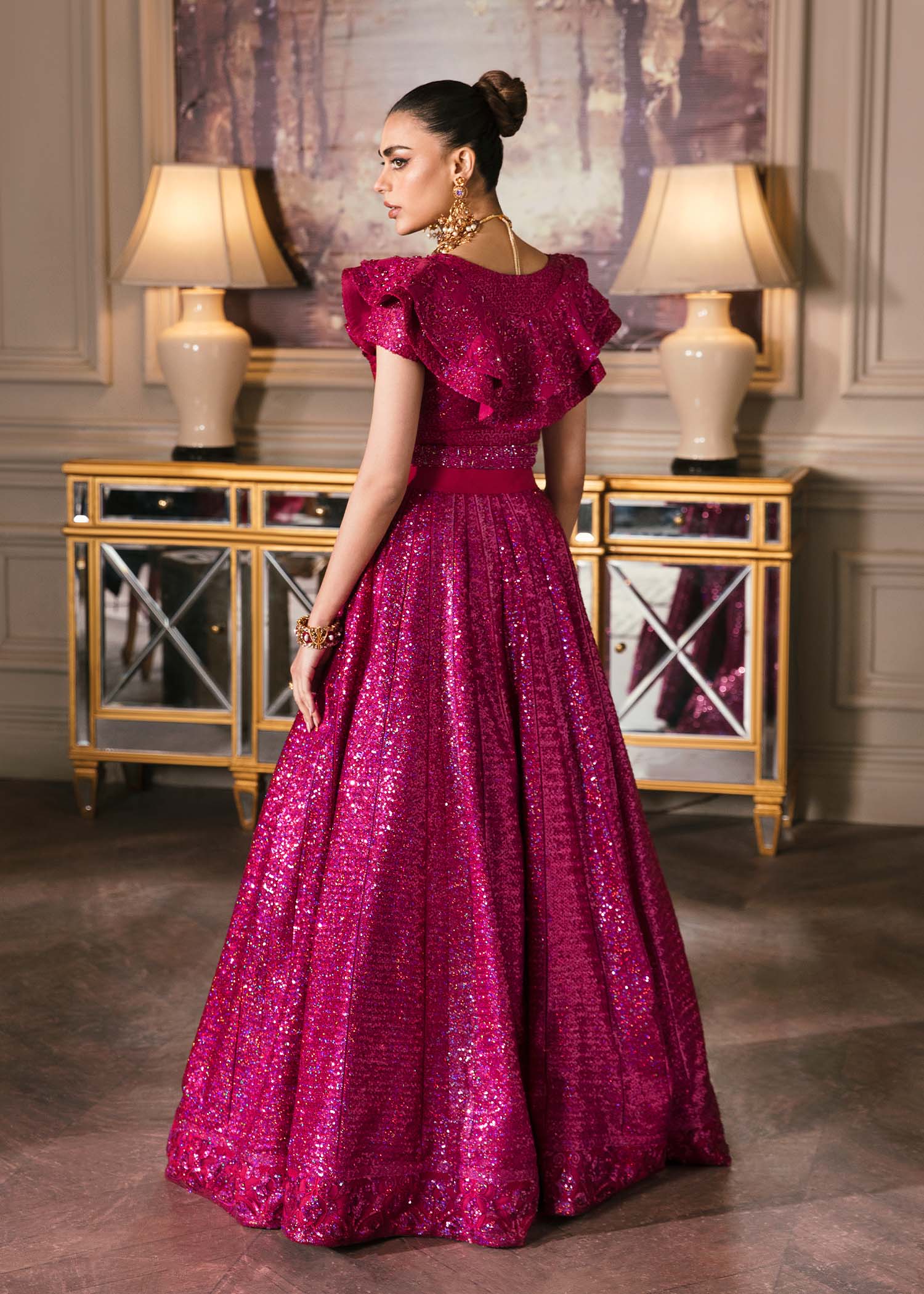 Waqas Shah | Malika - E - Elizabeth | FUCHSIA - by - Libasekhas UK - Registered Vendor of : Waqas Shah - 100% Original Designer Dresss