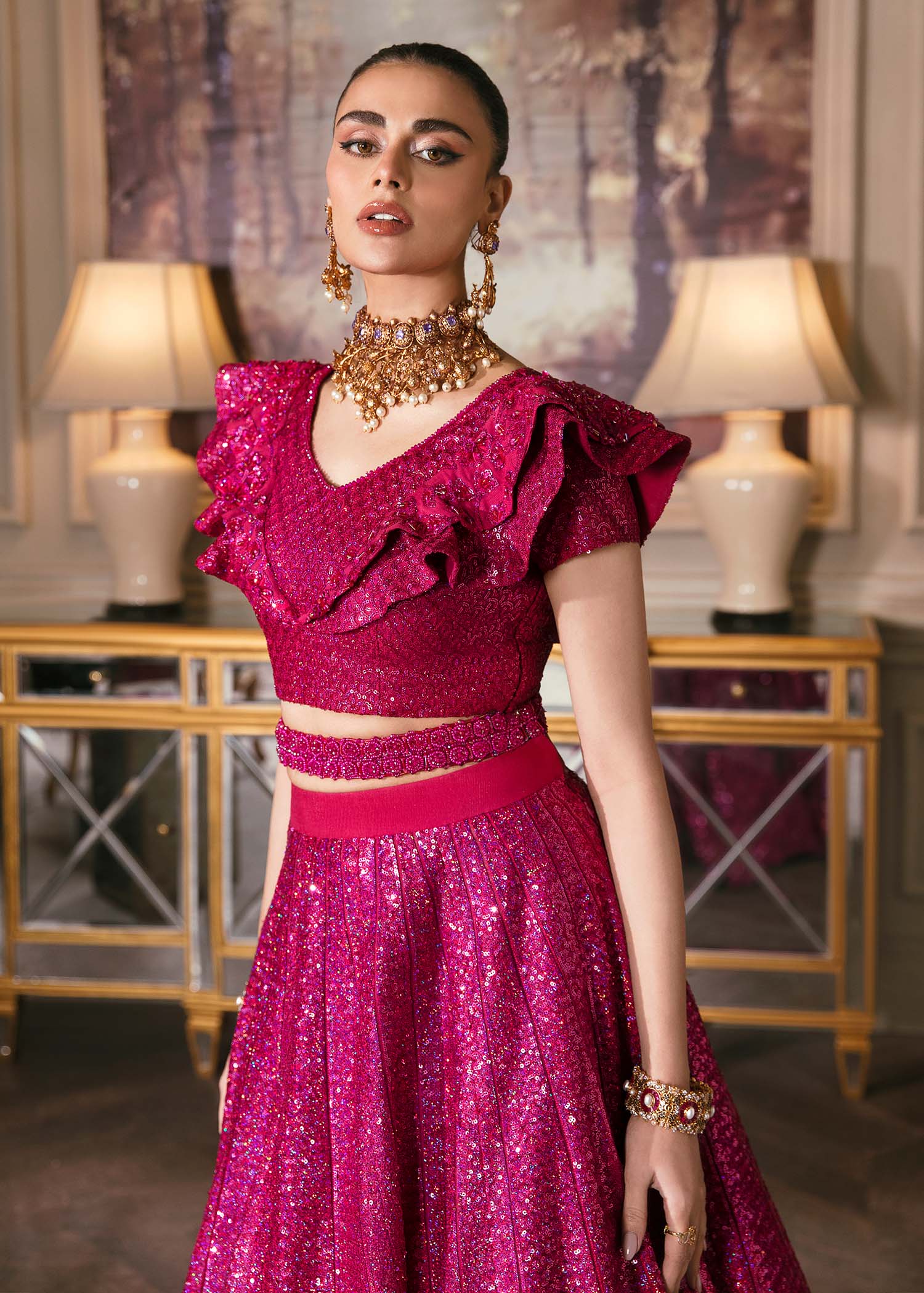 Waqas Shah | Malika - E - Elizabeth | FUCHSIA - by - Libasekhas UK - Registered Vendor of : Waqas Shah - 100% Original Designer Dresss