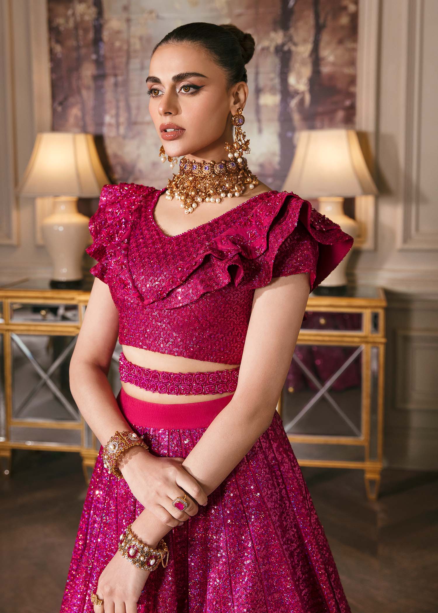 Waqas Shah | Malika - E - Elizabeth | FUCHSIA - by - Libasekhas UK - Registered Vendor of : Waqas Shah - 100% Original Designer Dresss