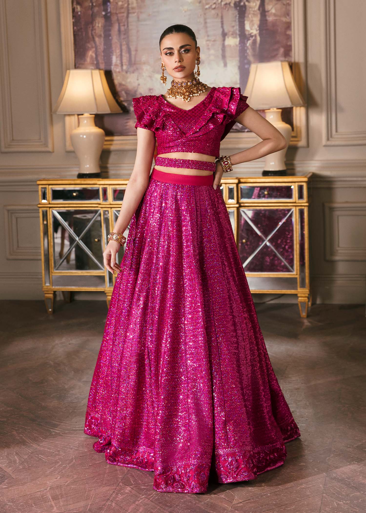Waqas Shah | Malika - E - Elizabeth | FUCHSIA - by - Libasekhas UK - Registered Vendor of : Waqas Shah - 100% Original Designer Dresss