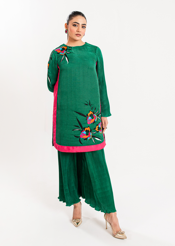Maria Osama Khan | Claire Pleated Silk | Ivy - by - Libasekhas UK - Registered Vendor of : Maria Osama Khan - 100% Original Designer Dresss