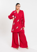 Maria Osama Khan | Claire Pleated Silk | Scarlet - by - Libasekhas UK - Registered Vendor of : Maria Osama Khan - 100% Original Designer Dresss