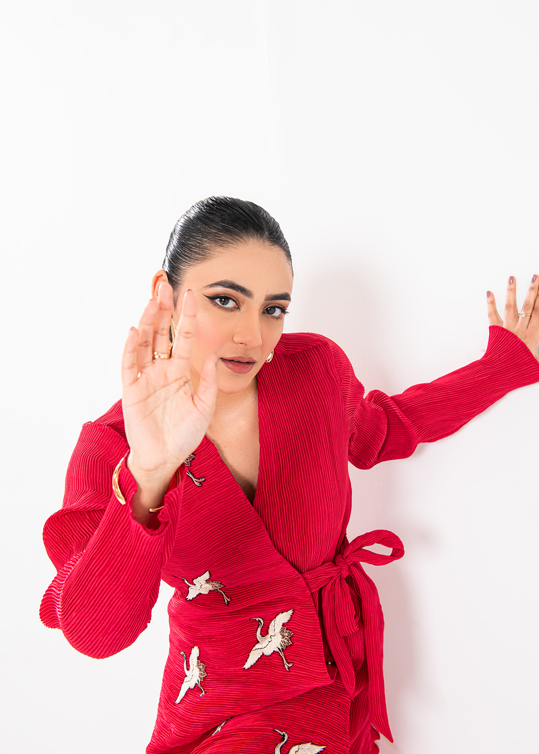 Maria Osama Khan | Claire Pleated Silk | Scarlet - by - Libasekhas UK - Registered Vendor of : Maria Osama Khan - 100% Original Designer Dresss