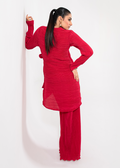 Maria Osama Khan | Claire Pleated Silk | Scarlet - by - Libasekhas UK - Registered Vendor of : Maria Osama Khan - 100% Original Designer Dresss
