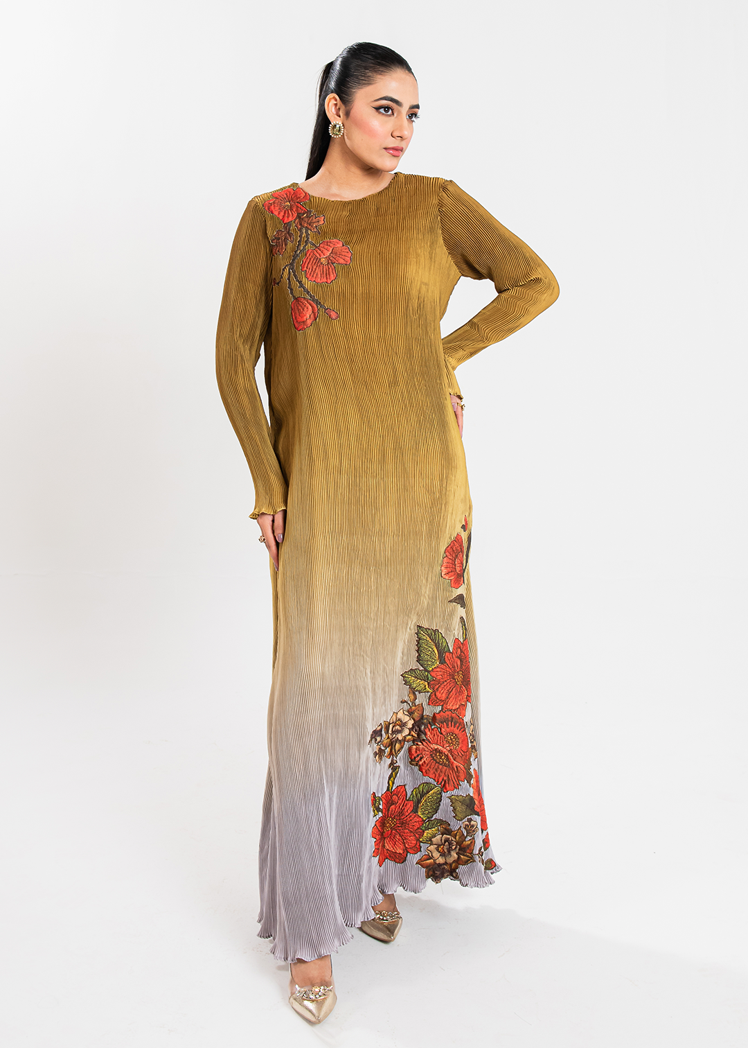 Maria Osama Khan | Claire Pleated Silk | Honeycomb - by - Libasekhas UK - Registered Vendor of : Maria Osama Khan - 100% Original Designer Dresss