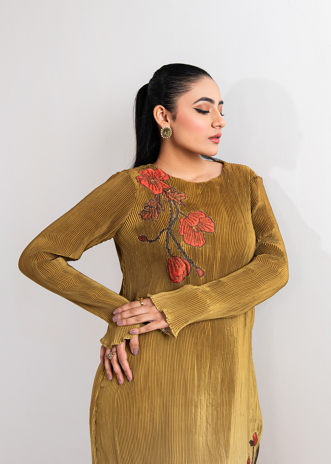 Maria Osama Khan | Claire Pleated Silk | Honeycomb - by - Libasekhas UK - Registered Vendor of : Maria Osama Khan - 100% Original Designer Dresss