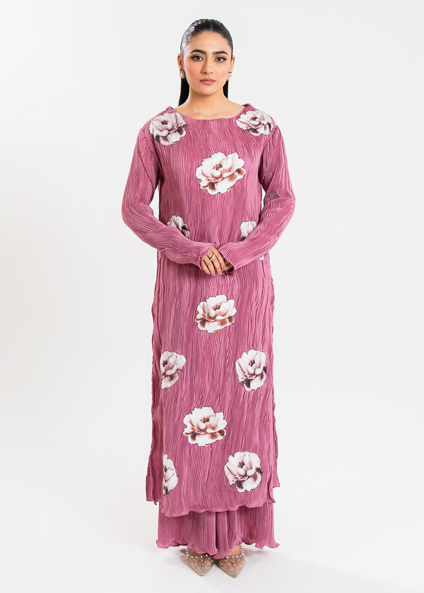 Maria Osama Khan | Claire Pleated Silk | Rosy - by - Libasekhas UK - Registered Vendor of : Maria Osama Khan - 100% Original Designer Dresss