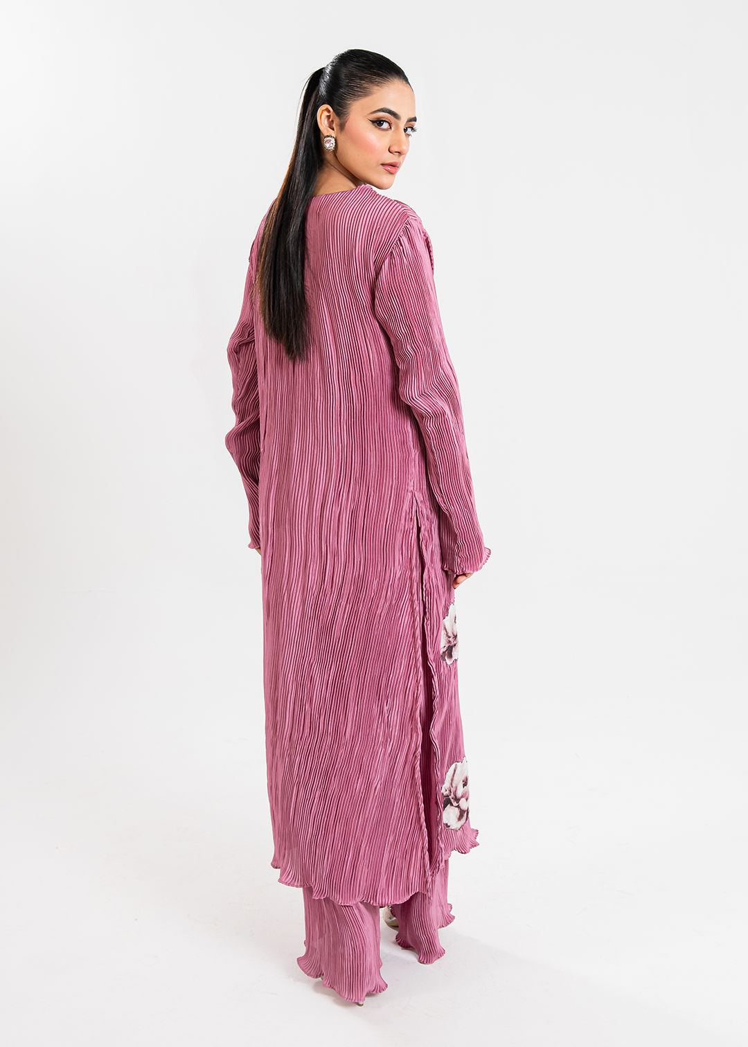 Maria Osama Khan | Claire Pleated Silk | Rosy - by - Libasekhas UK - Registered Vendor of : Maria Osama Khan - 100% Original Designer Dresss