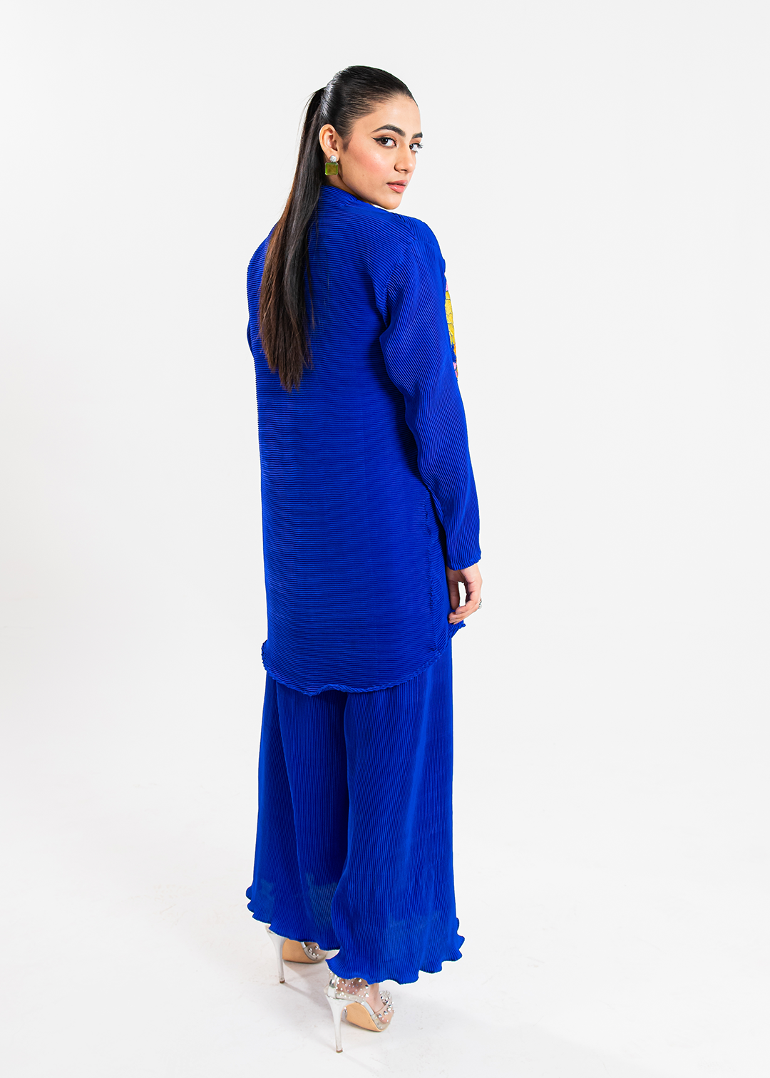 Maria Osama Khan | Claire Pleated Silk | Azure - by - Libasekhas UK - Registered Vendor of : Maria Osama Khan - 100% Original Designer Dresss