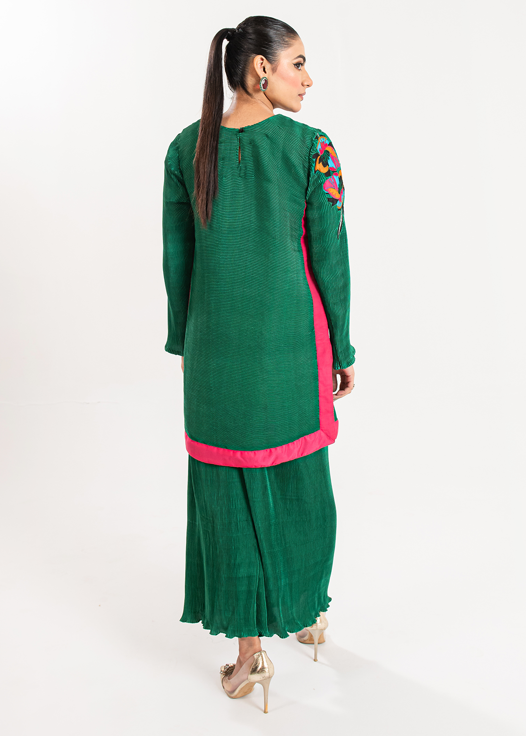 Maria Osama Khan | Claire Pleated Silk | Ivy - by - Libasekhas UK - Registered Vendor of : Maria Osama Khan - 100% Original Designer Dresss