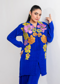 Maria Osama Khan | Claire Pleated Silk | Azure - by - Libasekhas UK - Registered Vendor of : Maria Osama Khan - 100% Original Designer Dresss