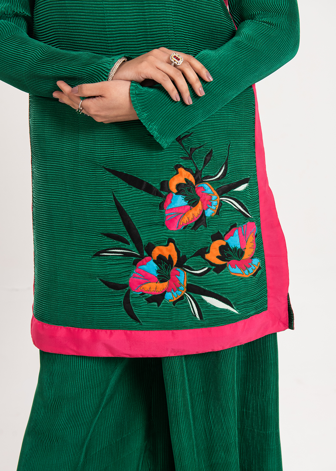 Maria Osama Khan | Claire Pleated Silk | Ivy - by - Libasekhas UK - Registered Vendor of : Maria Osama Khan - 100% Original Designer Dresss