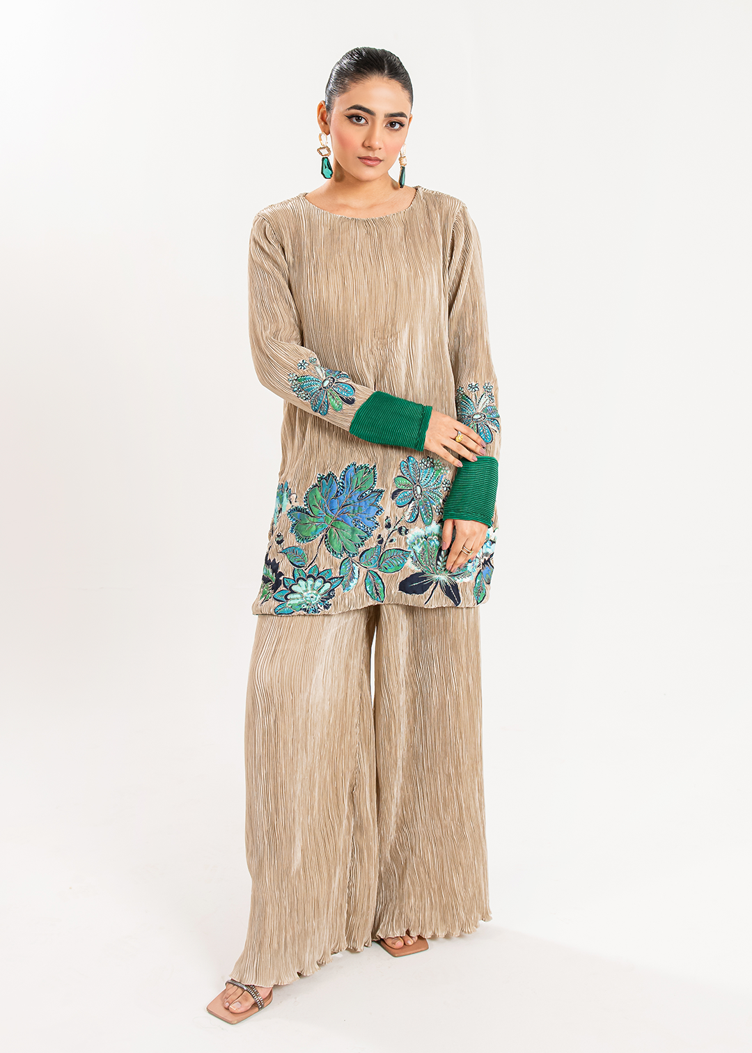 Maria Osama Khan | Claire Pleated Silk | Stardust - by - Libasekhas UK - Registered Vendor of : Maria Osama Khan - 100% Original Designer Dresss