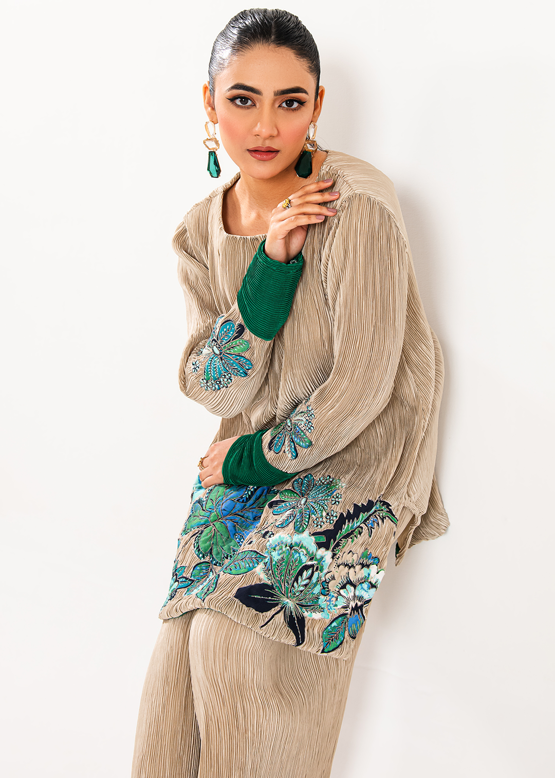 Maria Osama Khan | Claire Pleated Silk | Stardust - by - Libasekhas UK - Registered Vendor of : Maria Osama Khan - 100% Original Designer Dresss