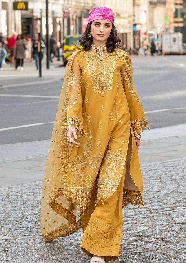 Meem | Luxury Eid Lawn 24 | MD-03 MUSTARD - by - Libasekhas UK - Registered Vendor of : Meem - 100% Original Designer Dresss