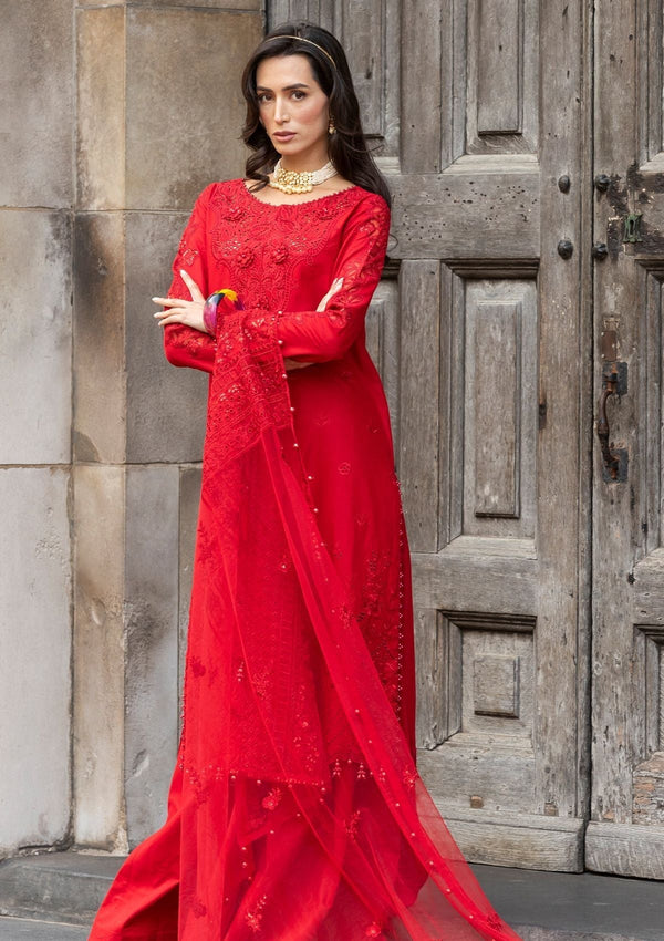 Meem | Luxury Eid Lawn 24 | MD-10 RED - by - Libasekhas UK - Registered Vendor of : Meem - 100% Original Designer Dresss