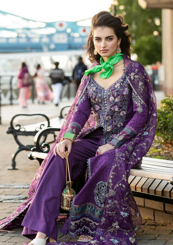 Meem | Luxury Eid Lawn 24 | MD-06 PURPLE - by - Libasekhas UK - Registered Vendor of : Meem - 100% Original Designer Dresss