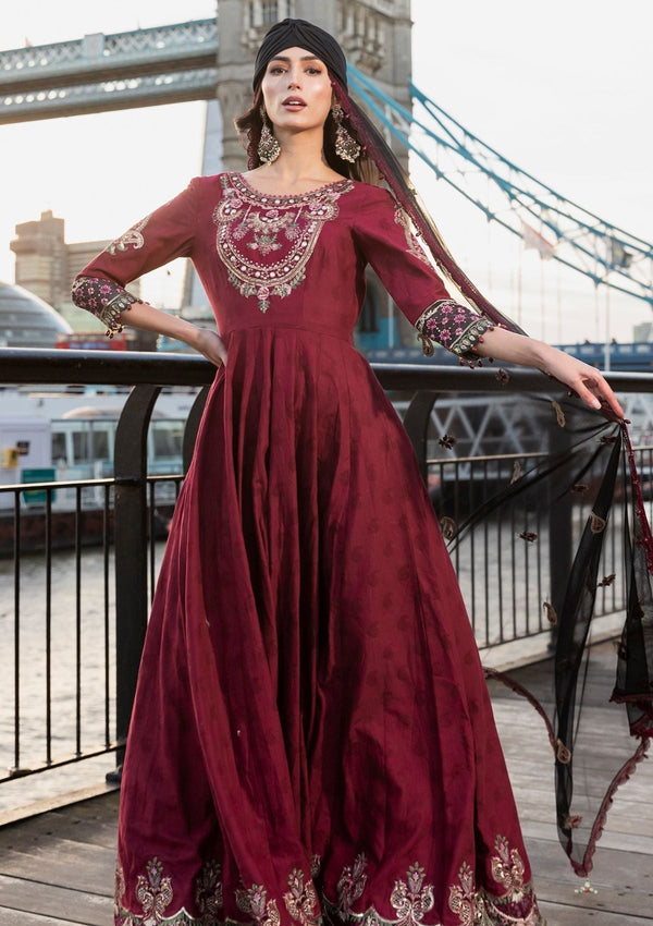 Meem | Luxury Eid Lawn 24 | MD-11 MAROON - by - Libasekhas UK - Registered Vendor of : Meem - 100% Original Designer Dresss