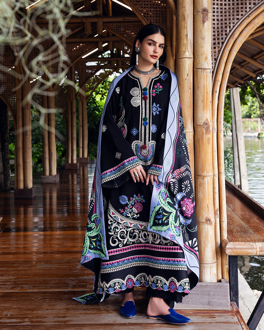 Mushq | Hemline Karandi | Midnight Rune - by Libasekhas UK - Registered Vendor of : Mushq - 100% Original Designer Dress