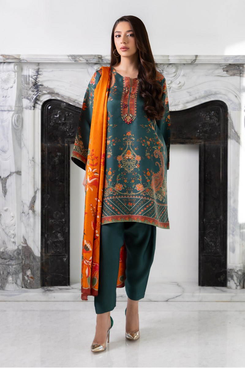 Mina Hasan | Signature Pret | Teal Green - by Libasekhas - Registered Vendor of : Mina Hasan - 100% Original Designer Dress