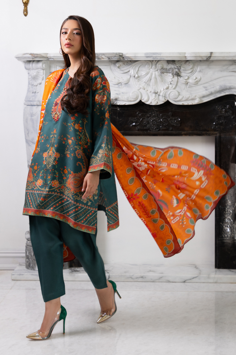 Mina Hasan | Signature Pret | Teal Green - by Libasekhas - Registered Vendor of : Mina Hasan - 100% Original Designer Dress