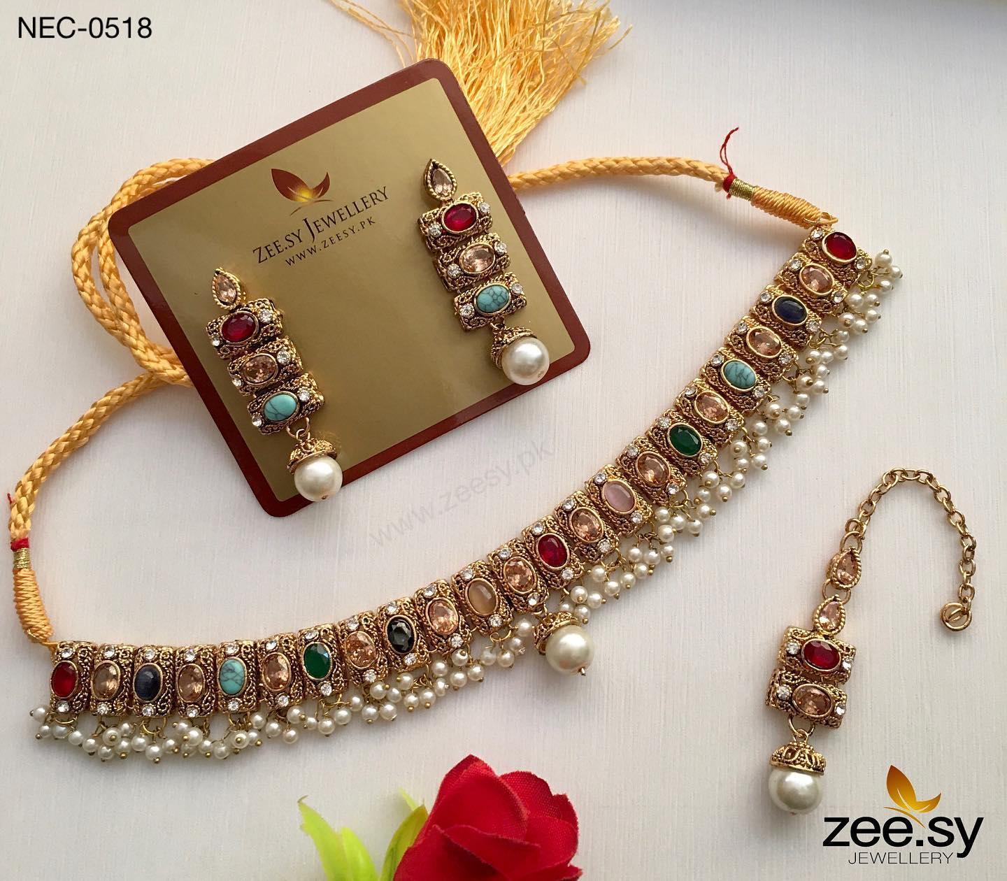 Gems Necklace-0518 - by - Libasekhas UK - Registered Vendor of : Zeesy - 100% Original Designer Dresss