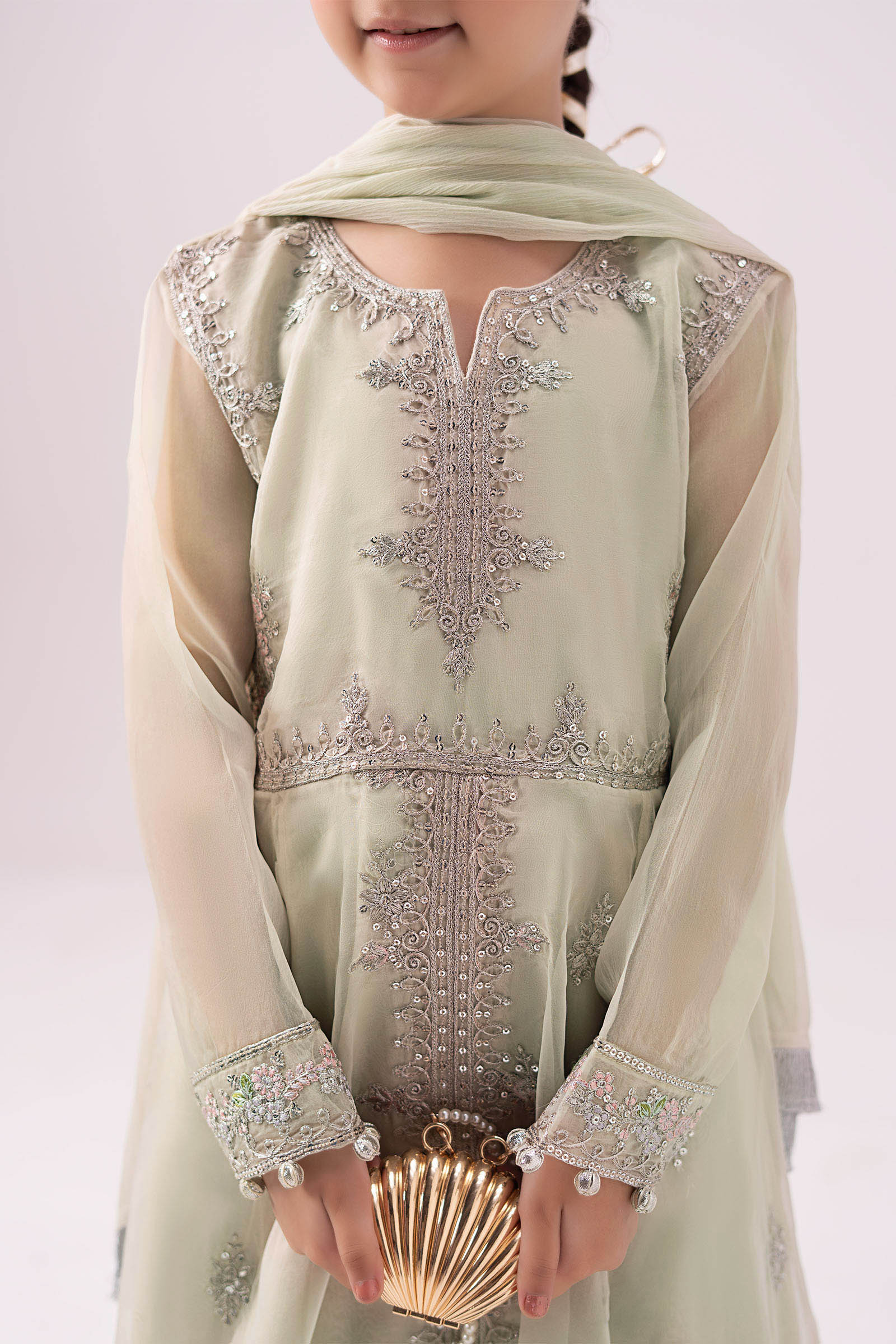 3 Piece Embroidered Organza Suit - Kids Clothing - available at Maria Faisal in UK and USA.