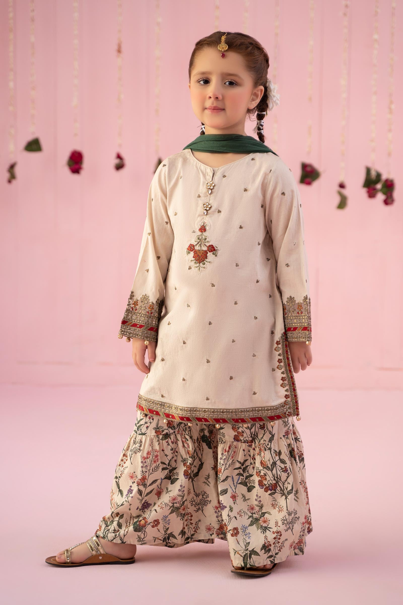 3 Piece Embroidered Dobby Suit - Kids Clothing - available at Maria Faisal in UK and USA.
