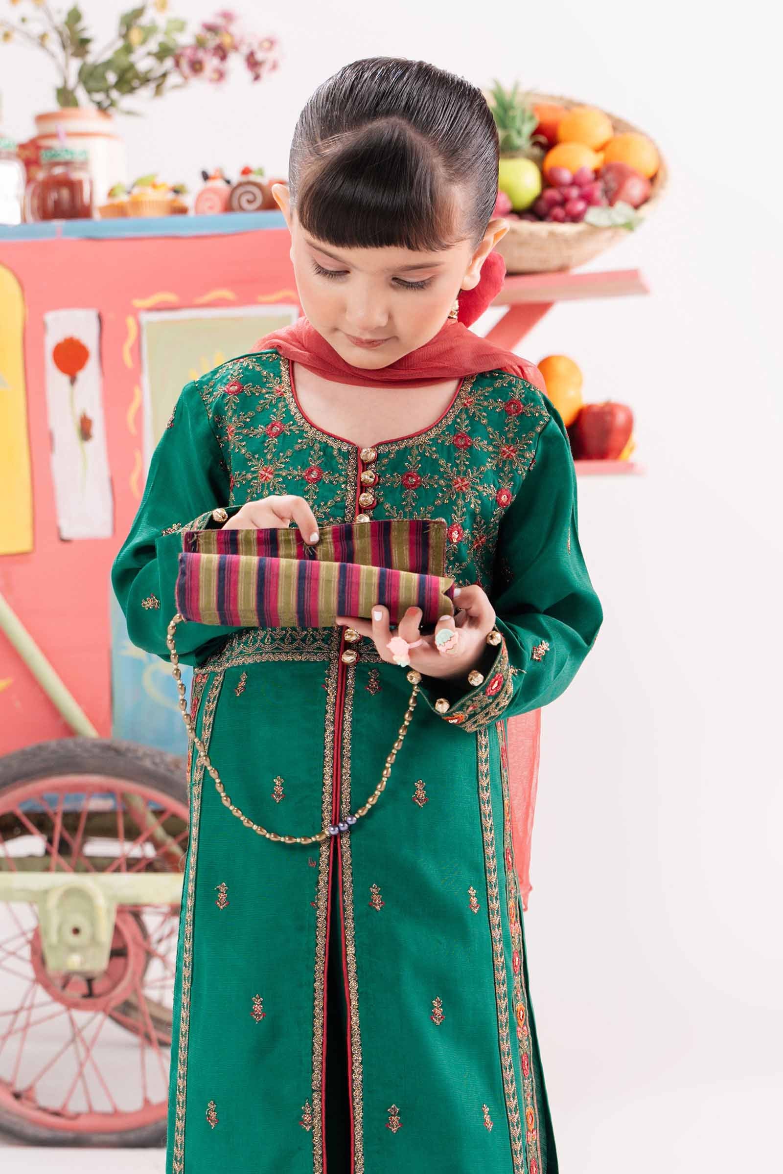 3 Piece Embroidered Raw Silk Suit - Kids Clothing - available at Maria Faisal in UK and USA.
