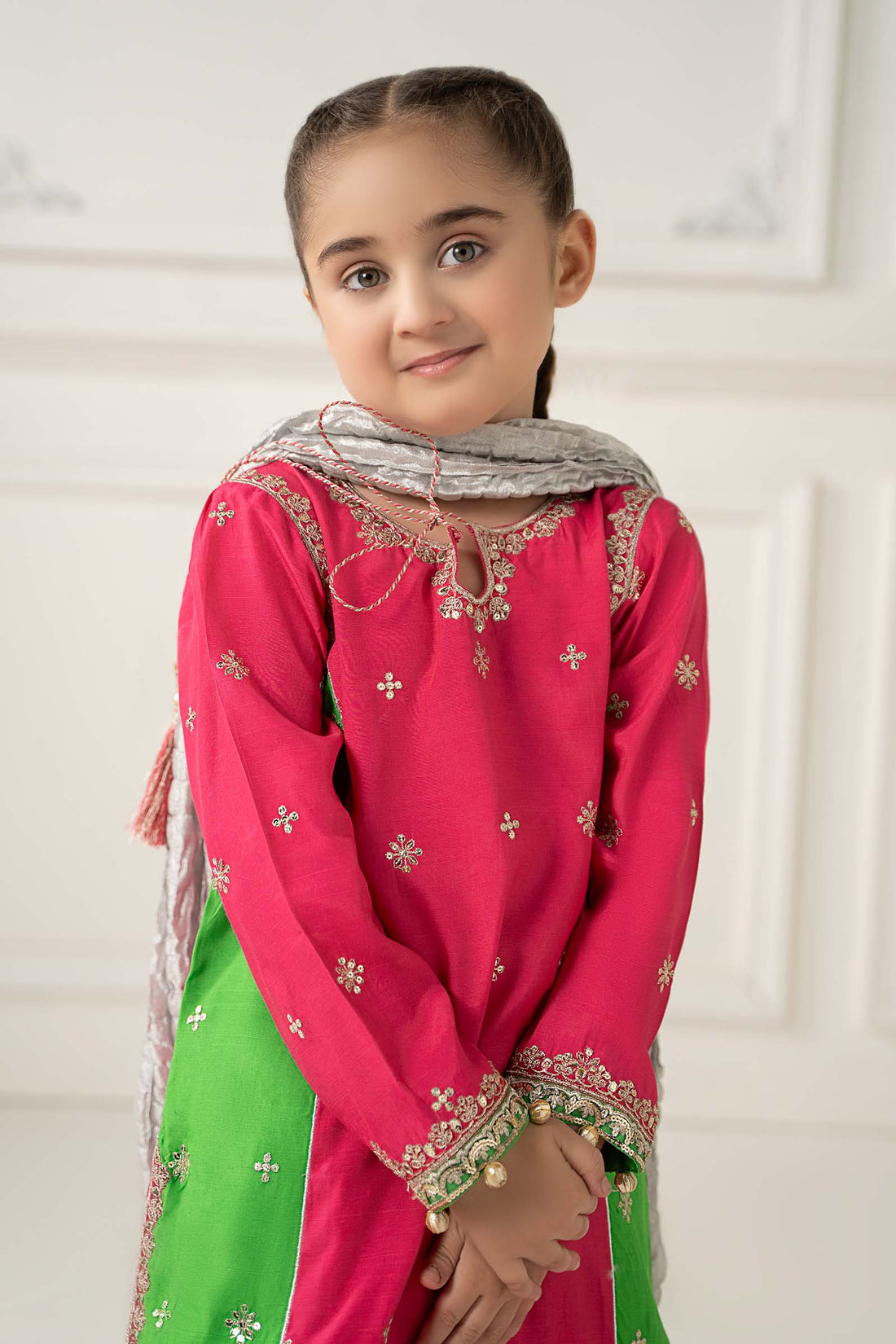 3 Piece Embroidered Polyester Net Suit - Kids Clothing - available at Maria Faisal in UK and USA.