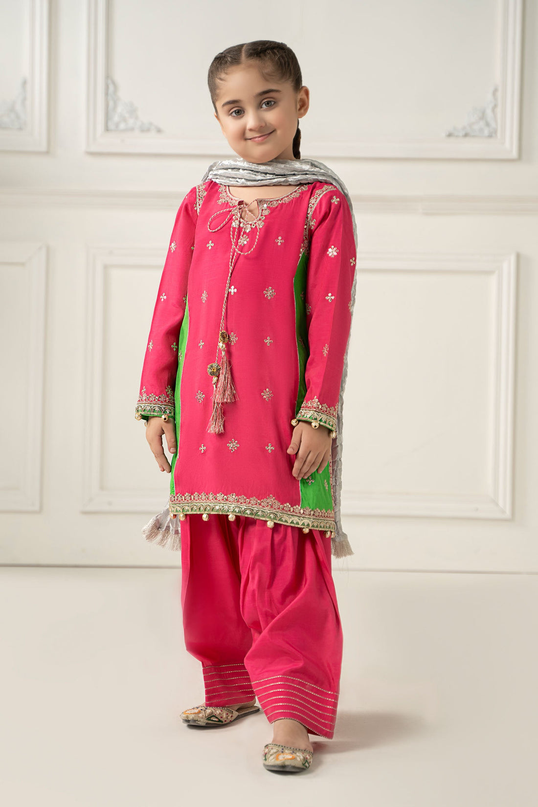 3 Piece Embroidered Polyester Net Suit - Kids Clothing - available at Maria Faisal in UK and USA.