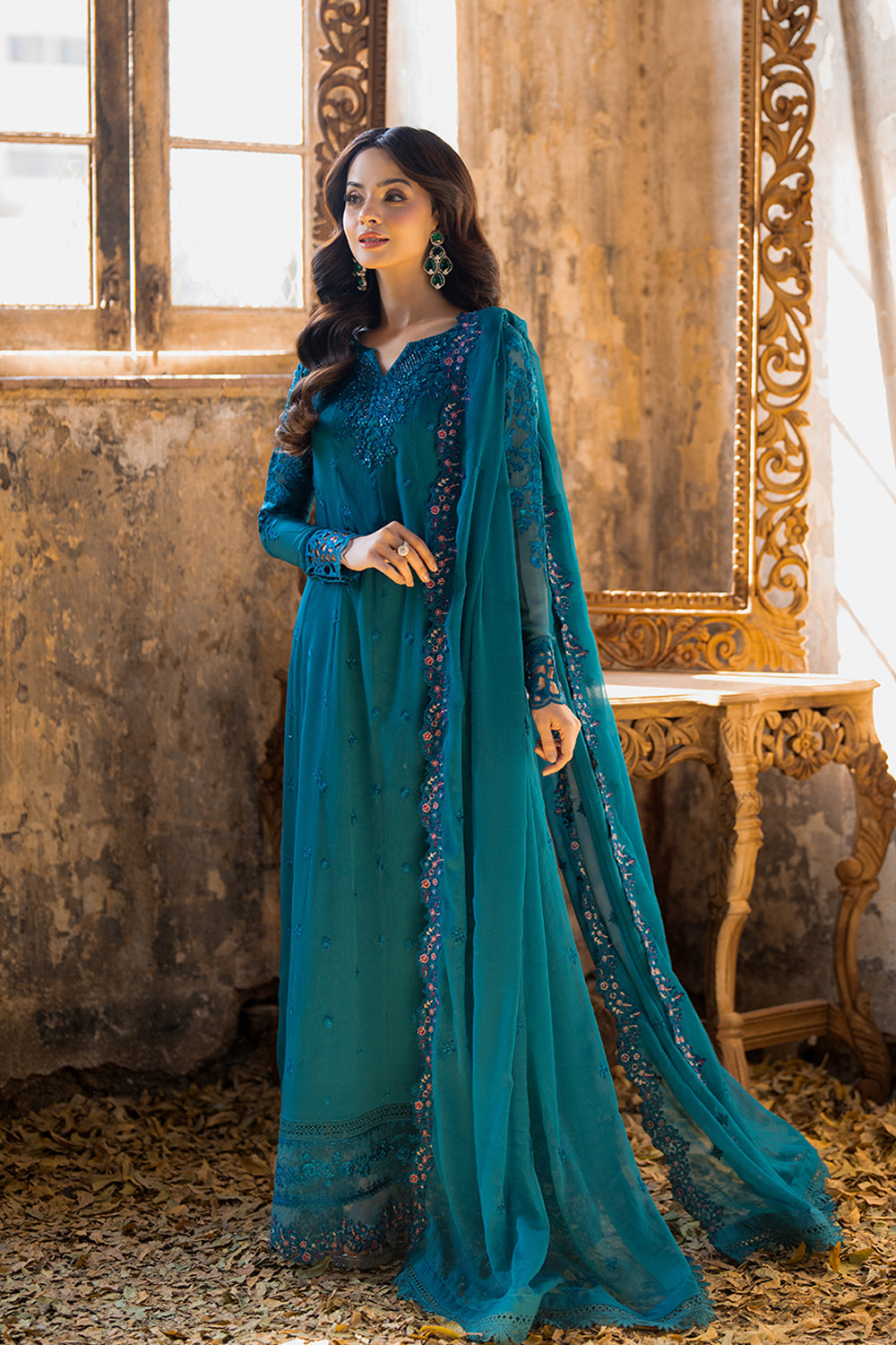 Azure | Ensembles Embroidered Formals | Mystic Teal - by - Libasekhas UK - Registered Vendor of : Azure - 100% Original Designer Dresss