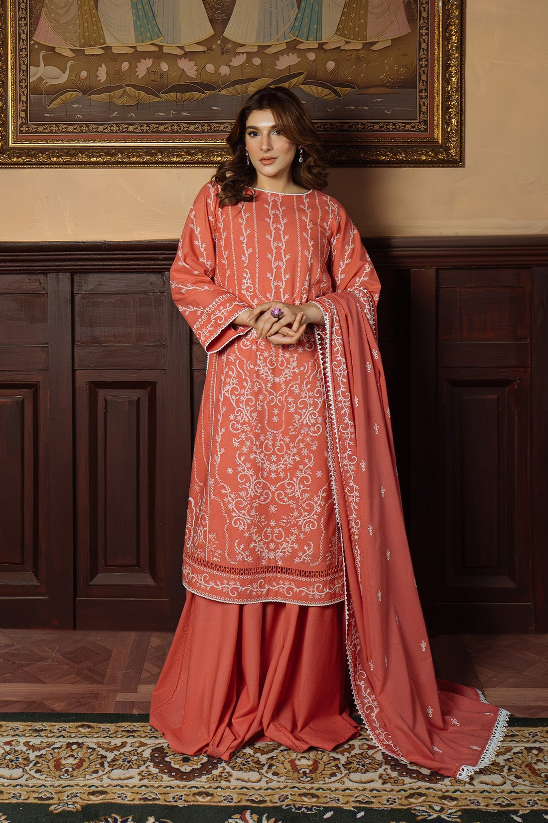 Sahar | Festive Edit Ready to Wear | Gilded Coral - RTW - by - Libasekhas UK - Registered Vendor of : Sahar - 100% Original Designer Dresss