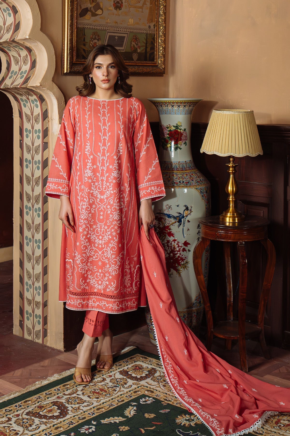 Sahar | Festive Edit Ready to Wear | Gilded Coral - RTW - by - Libasekhas UK - Registered Vendor of : Sahar - 100% Original Designer Dresss