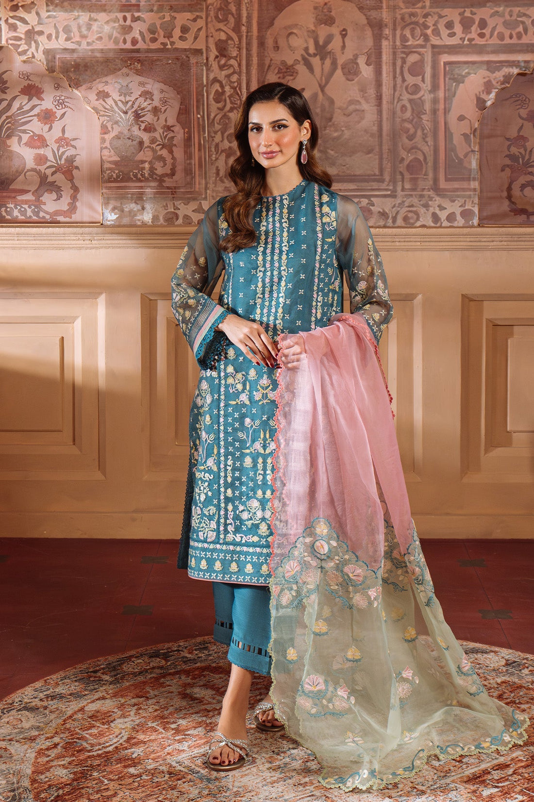Sahar | Festive Edit Ready to Wear | Serene Teal - RTW - by - Libasekhas UK - Registered Vendor of : Sahar - 100% Original Designer Dresss