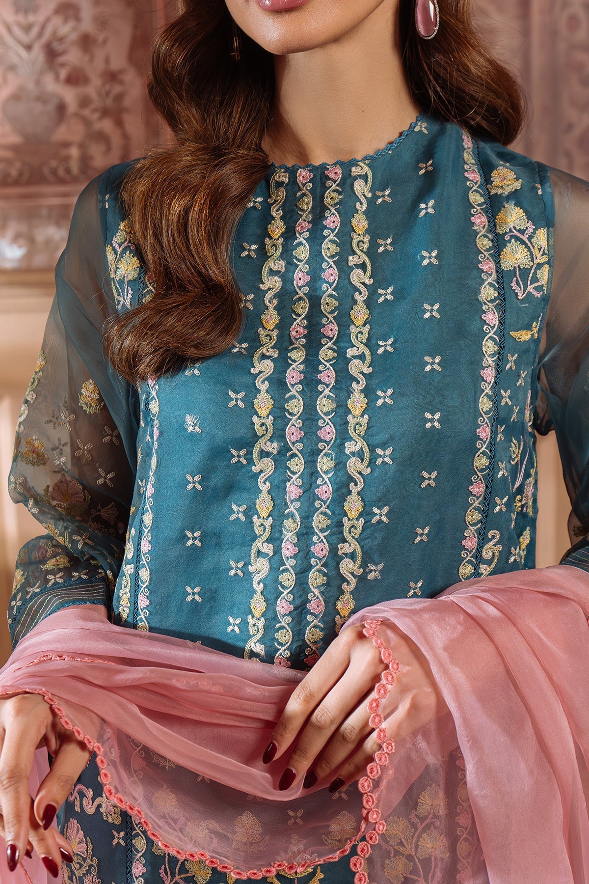 Sahar | Festive Edit Ready to Wear | Serene Teal - RTW - by - Libasekhas UK - Registered Vendor of : Sahar - 100% Original Designer Dresss