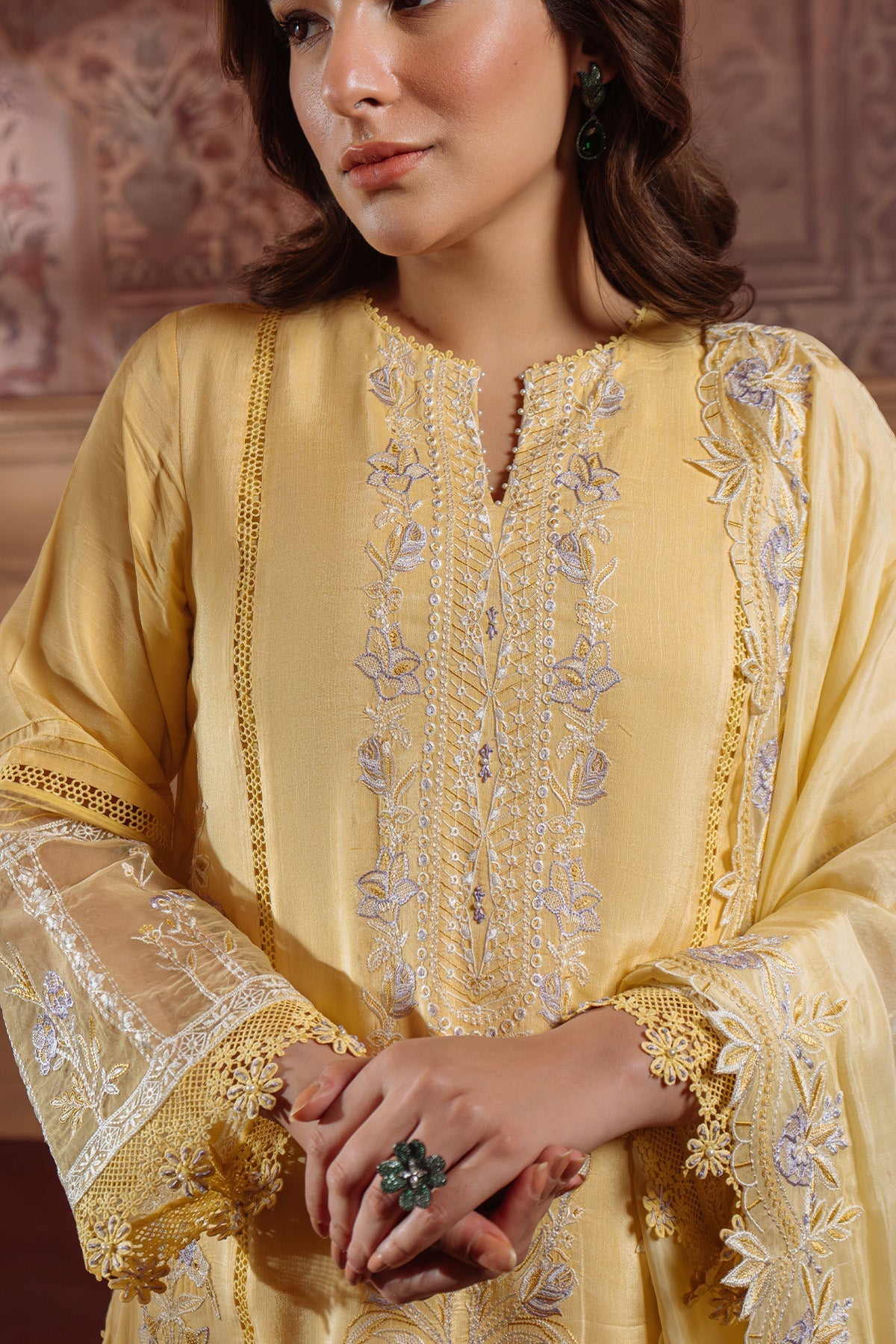 Sahar | Festive Edit Ready to Wear | Pale Primrose - RTW - by - Libasekhas UK - Registered Vendor of : Sahar - 100% Original Designer Dresss