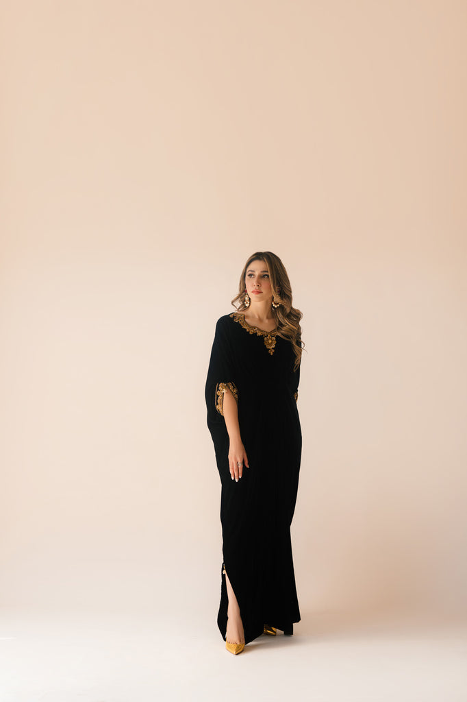 Sammy K | Velvet Festive Edit | Black Velvet Caftan - by - Libasekhas UK - Registered Vendor of : Sammy K - 100% Original Designer Dresss