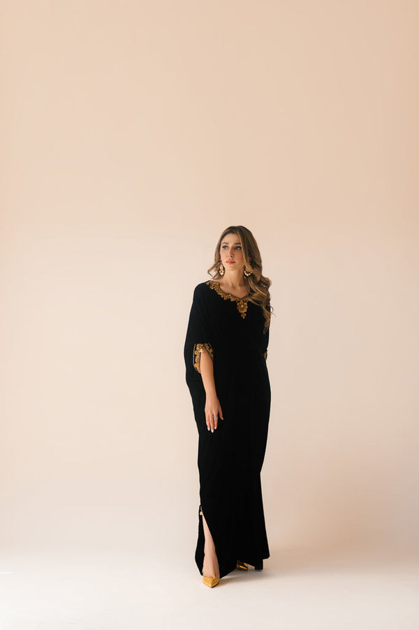 Sammy K | Velvet Festive Edit | Black Velvet Caftan - by - Libasekhas UK - Registered Vendor of : Sammy K - 100% Original Designer Dresss