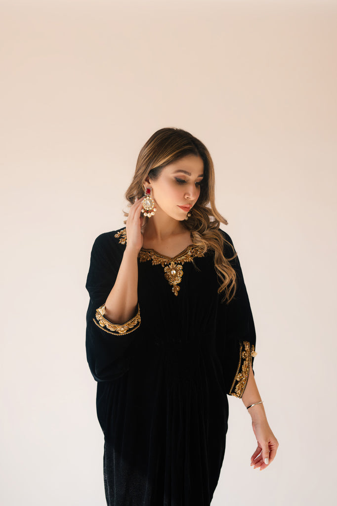 Sammy K | Velvet Festive Edit | Black Velvet Caftan - by - Libasekhas UK - Registered Vendor of : Sammy K - 100% Original Designer Dresss