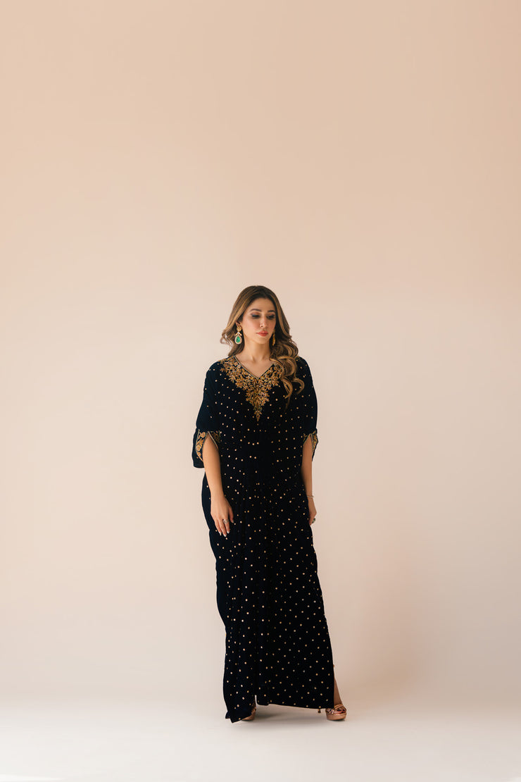 Sammy K | Velvet Festive Edit | Navy Blue Caftan - by - Libasekhas UK - Registered Vendor of : Sammy K - 100% Original Designer Dresss