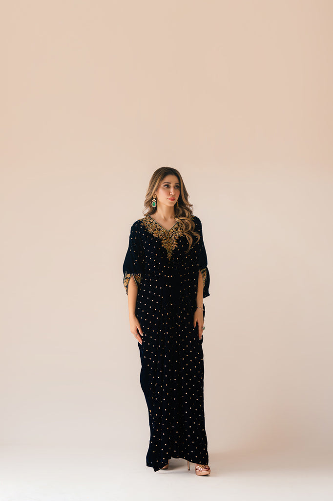 Sammy K | Velvet Festive Edit | Navy Blue Caftan - by - Libasekhas UK - Registered Vendor of : Sammy K - 100% Original Designer Dresss