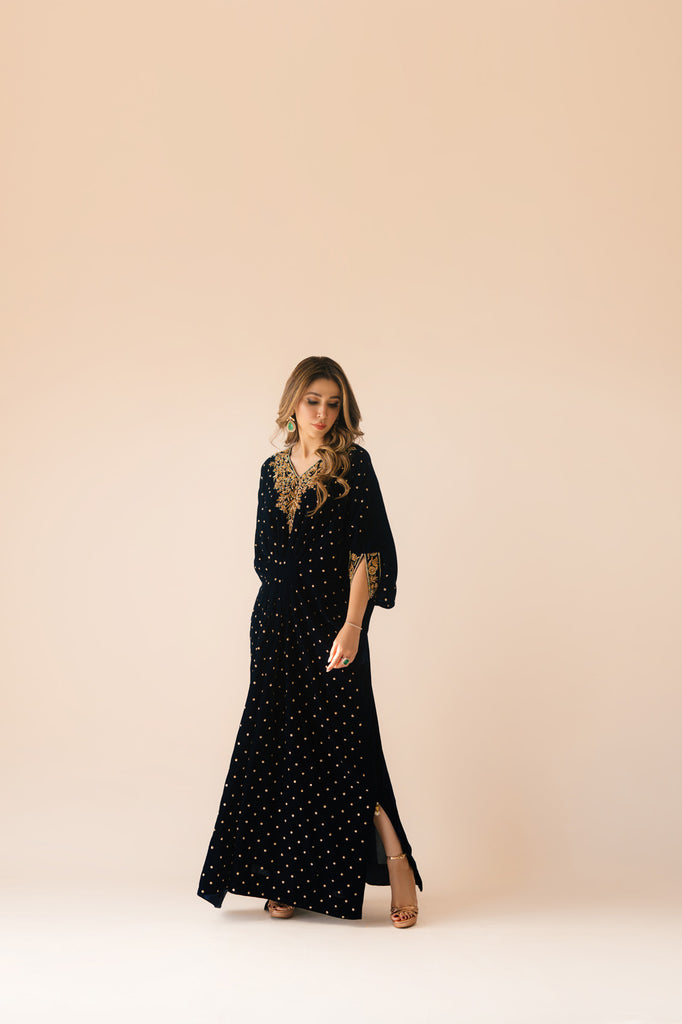 Sammy K | Velvet Festive Edit | Navy Blue Caftan - by - Libasekhas UK - Registered Vendor of : Sammy K - 100% Original Designer Dresss