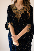 Sammy K | Velvet Festive Edit | Navy Blue Caftan - by - Libasekhas UK - Registered Vendor of : Sammy K - 100% Original Designer Dresss