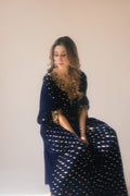 Sammy K | Velvet Festive Edit | Navy Blue Caftan - by - Libasekhas UK - Registered Vendor of : Sammy K - 100% Original Designer Dresss