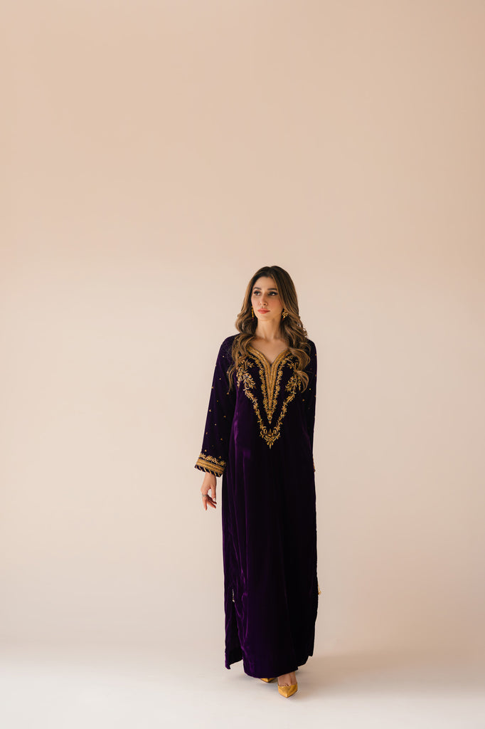 Sammy K | Velvet Festive Edit | Purple Velvet Maxi Outfit - by - Libasekhas UK - Registered Vendor of : Sammy K - 100% Original Designer Dresss